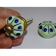 Petite Poignée de meuble citrouille verte à pois bleu