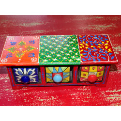Tea or spice box with 3 ceramic drawers N ° 2