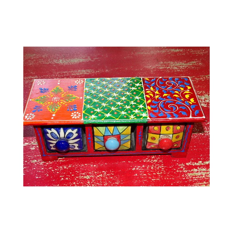 Tea or spice box with 3 ceramic drawers N ° 2