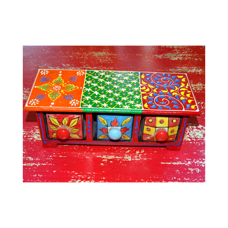Tea or spice box with 3 ceramic drawers N ° 12
