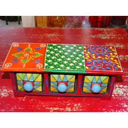 Tea or spice box with 3 ceramic drawers N ° 17