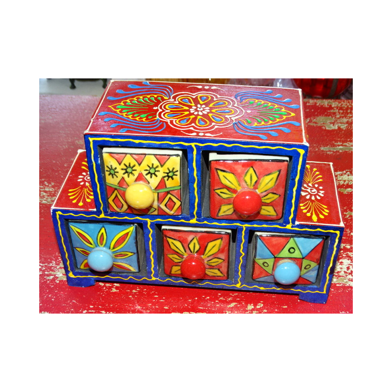 Tea or spices box 5 ceramic drawers N ° 8