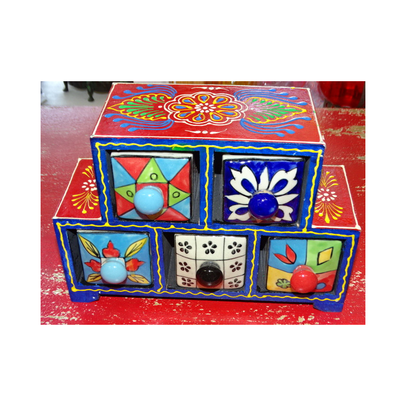Tea or spices box 5 ceramic drawers N ° 9