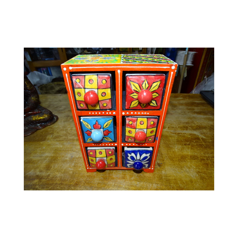 Vertical tea or spices box 6 ceramic drawers N ° 6
