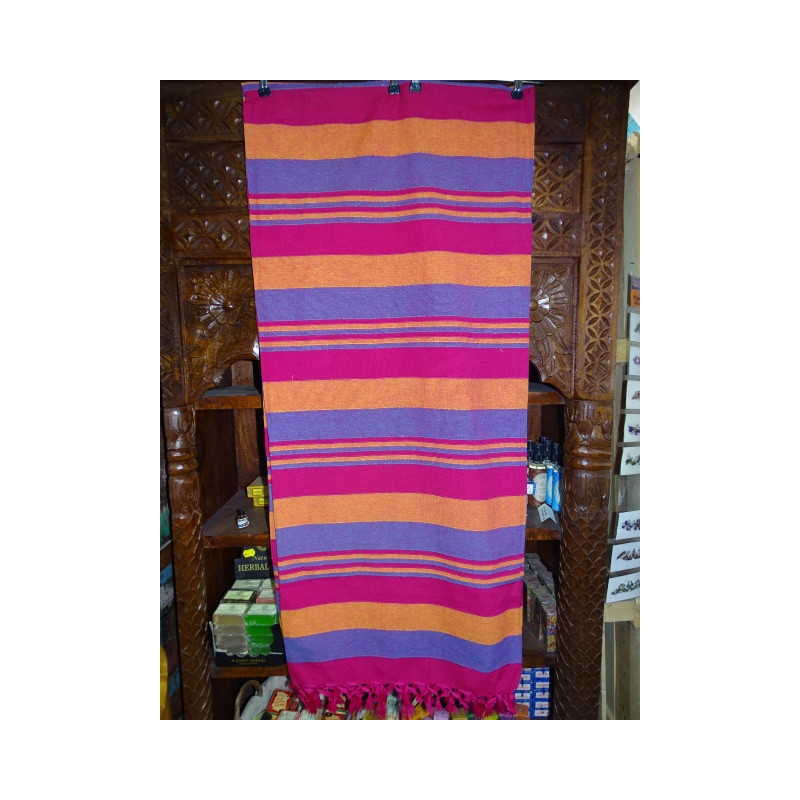 Dessus de lit indien KERALA de couleur fushia, orange et bleu prusse