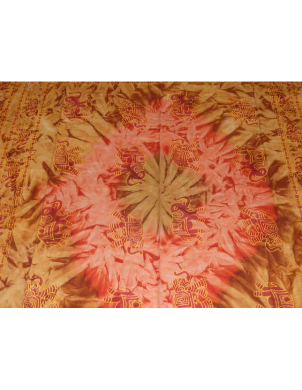tenture en coton Tye & dye éléphants roses et ocre