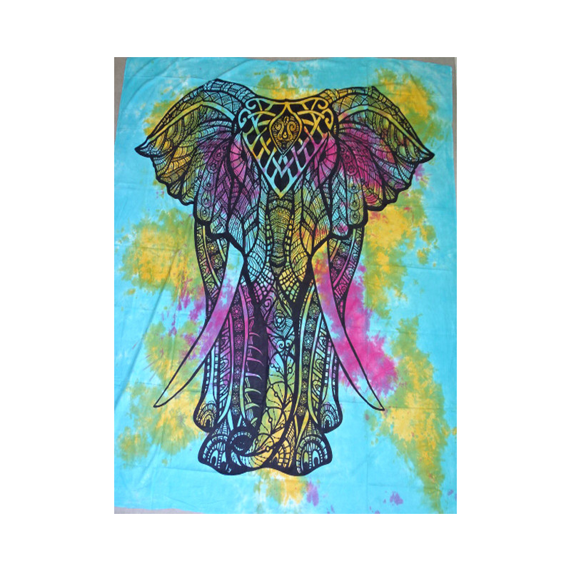 Tenture en coton avec éléphant de cérémonie de couleur turquoise
