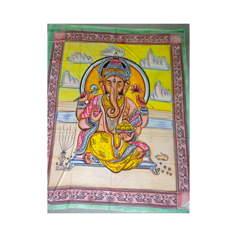 Tenture en coton ou dessus de lit avec Ganesh en méditation