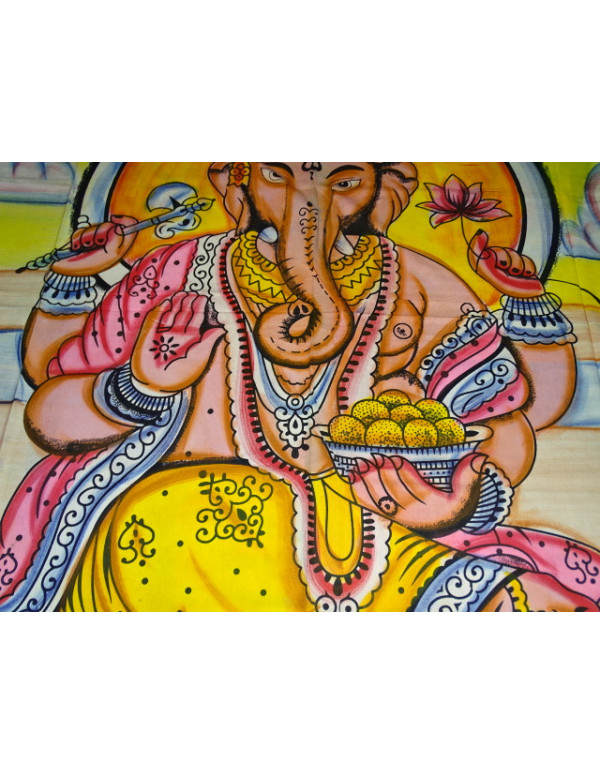Tenture en coton ou dessus de lit avec Ganesh en méditation