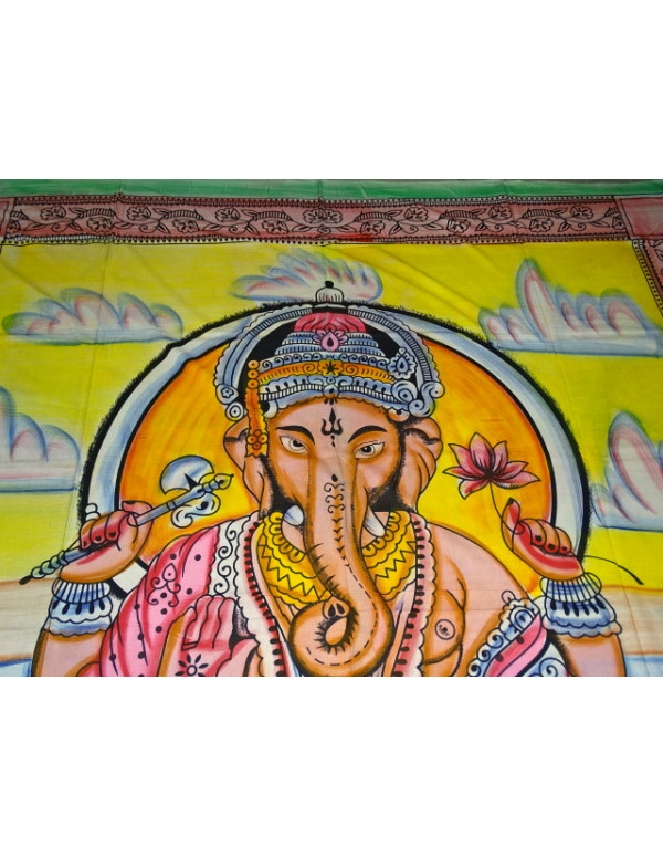 Tenture en coton ou dessus de lit avec Ganesh en méditation