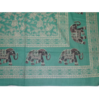 Cotton wall hanging or bedspread green with golden elephants
