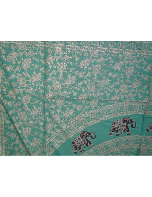 Cotton wall hanging or bedspread green with golden elephants