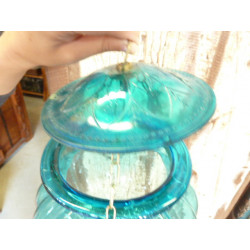 Lampe indienne KHARBUJA en verre souflé turquoise 22x22 cm