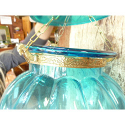 Lampe indienne KHARBUJA en verre souflé turquoise 22x22 cm