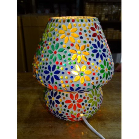 Lampe mosaique ronde avec petites fleurs multicolores - PUSHKAR