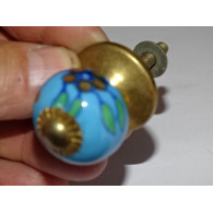 Poignée de meuble Turquoise et fleurs marrons