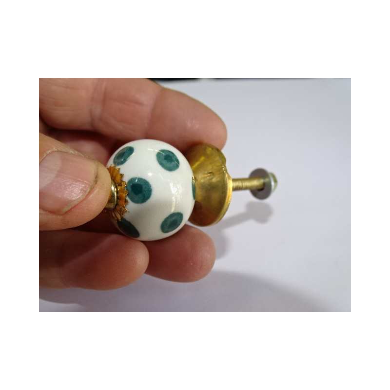 Furniture handle White with emerald green dots