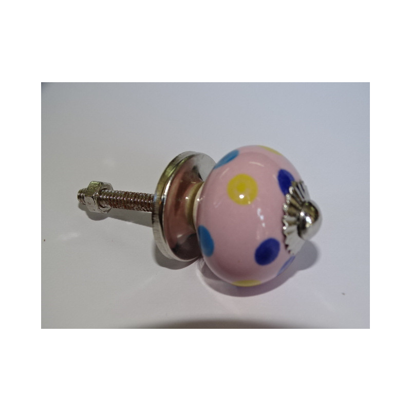 mini botones de cerámica rosa con lunares multicolores - plateado