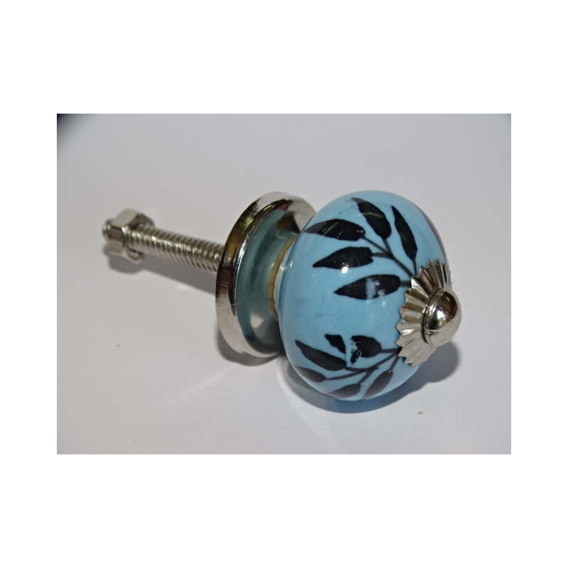 mini sky blue fern ceramic buttons - silver