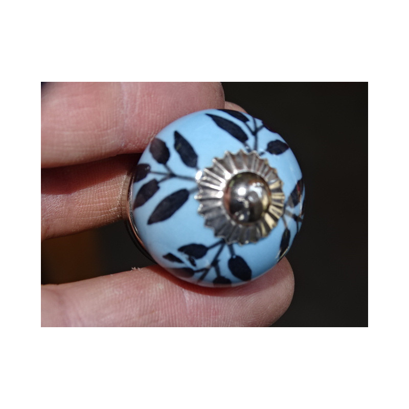 mini boutons en céramique fougère bleue ciel - argenté