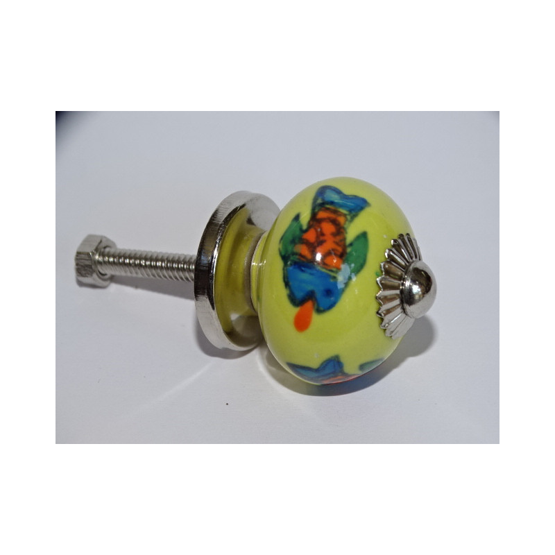 mini bottoni gialli in ceramica e 3 pesci - argento