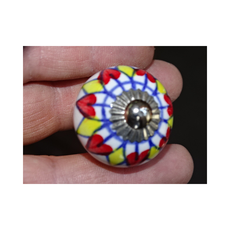 mini bottoni in ceramica girasole rosso e giallo - argento