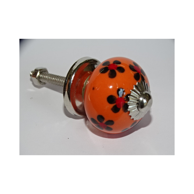 mini orange ceramic buttons and black flower - silver