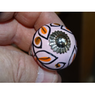 mini boutons en céramique rose et feuillage noir - argenté