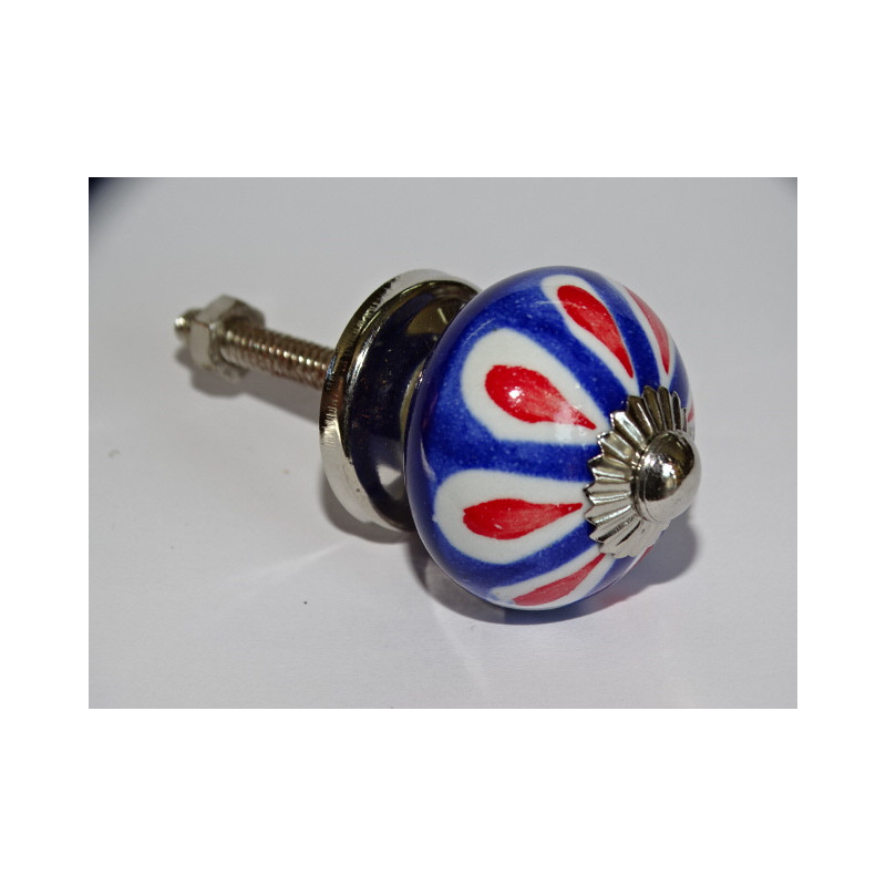 mini ultramarine ceramic buttons and red petal - silver
