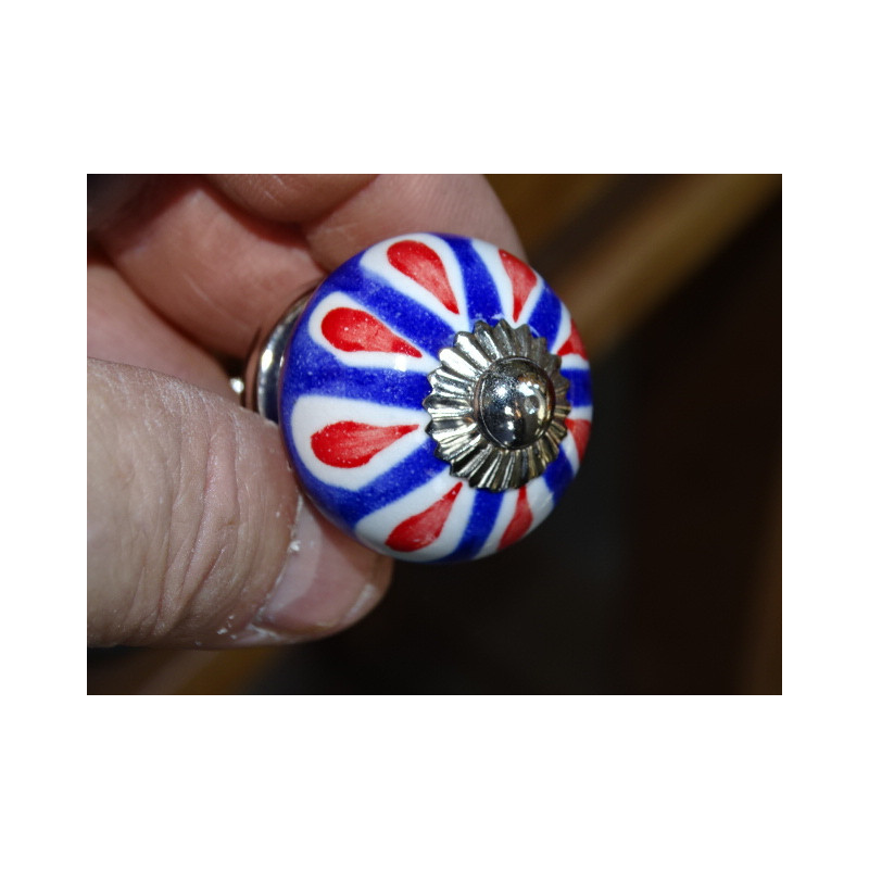 mini boutons en céramique outremer et pétale rouge - argenté