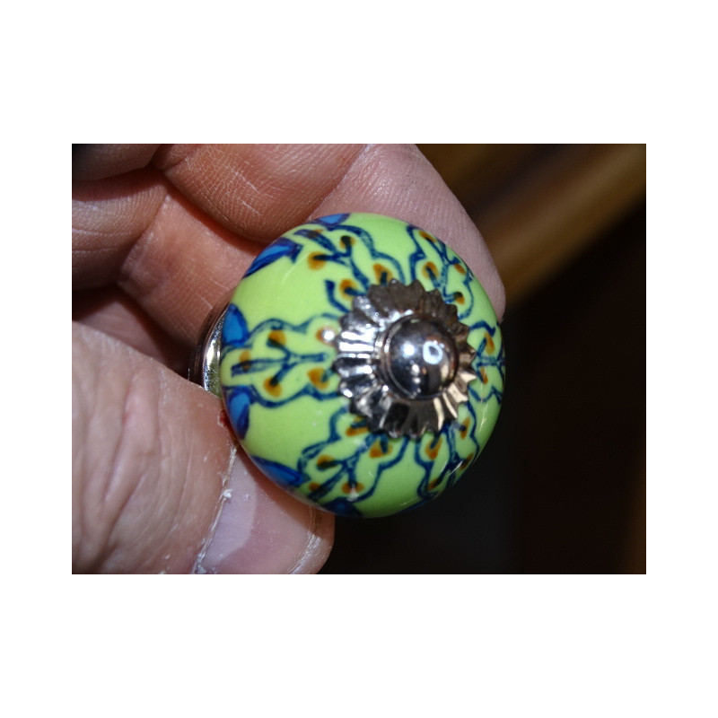 mini boutons en céramique vert et fleur turquoise - argenté