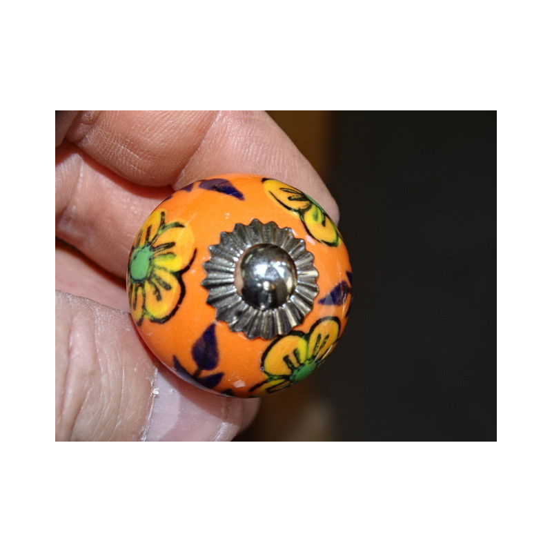 mini bottoni in ceramica arancione e 3 fiori arancio - argento