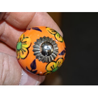 mini boutons en céramique orange et 3 fleurs orange - argenté