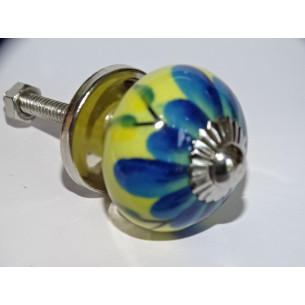 Miniknöpfe aus gelber Keramik und türkisfarbener Blume - silber
