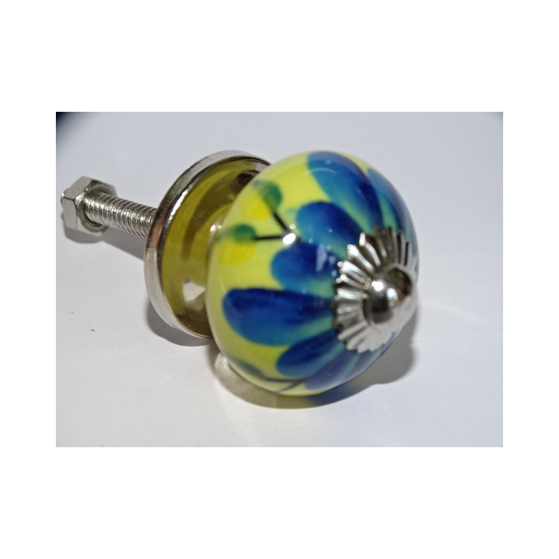 mini boutons en céramique jaune et fleur turquoise - argenté