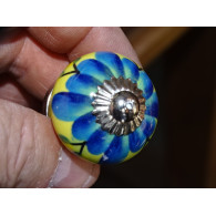 mini buttons in yellow ceramic and turquoise flower - silver