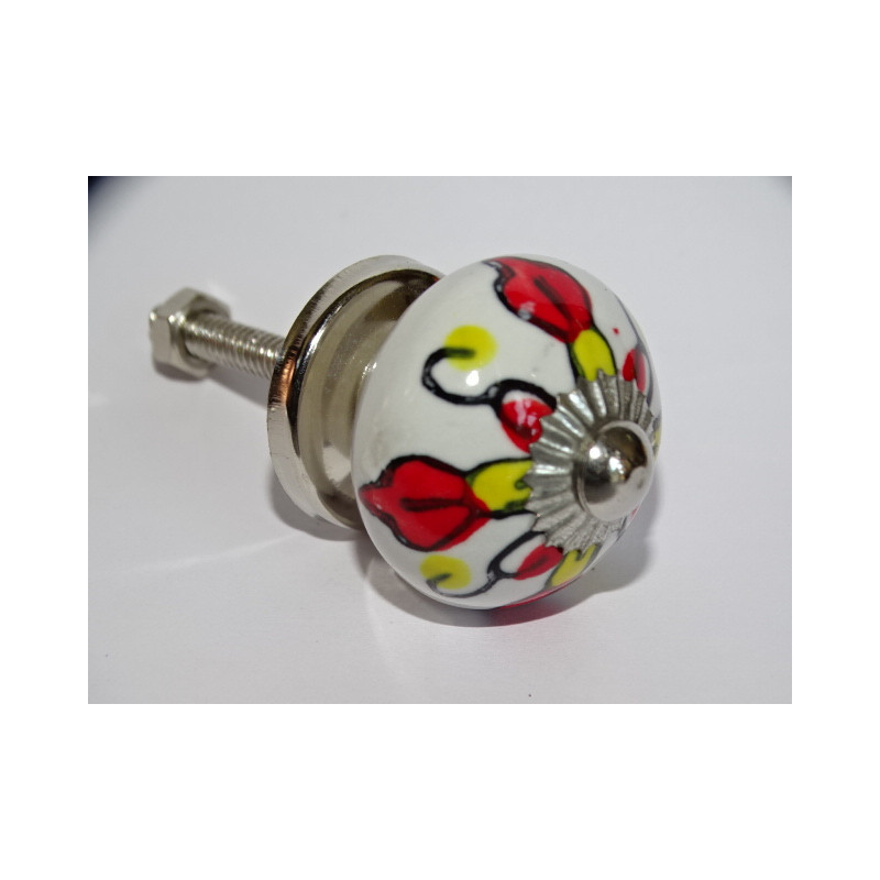 Mini-Keramikknöpfe rote und gelbe Blume - silber
