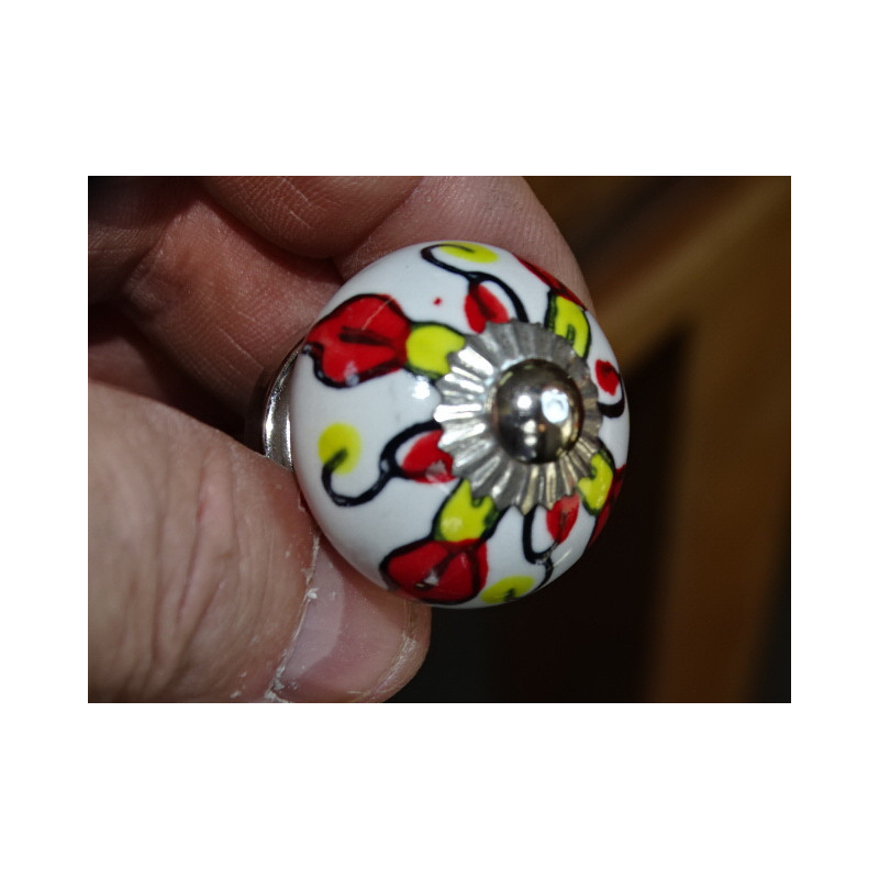 mini bottoni in ceramica fiore rosso e giallo - argento