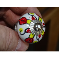 mini boutons en céramique fleur rouge et jaune - argenté