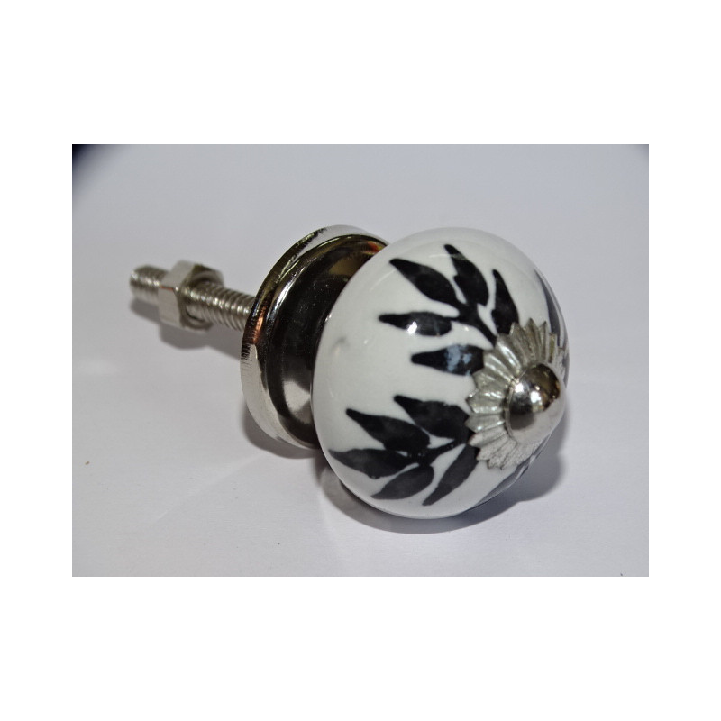 mini botones de cerámica helechos negros - plata
