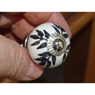 Mini-Keramikknöpfe schwarze Farne - silber