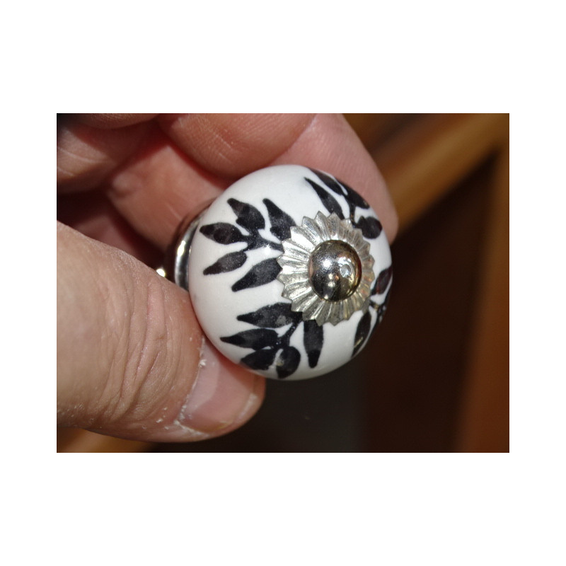 Mini-Keramikknöpfe schwarze Farne - silber