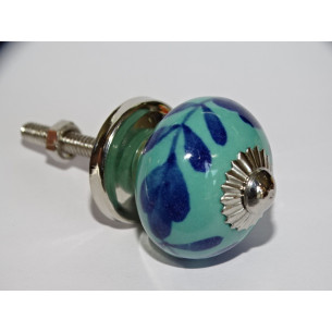 mini bottoni in ceramica verde e fogliame blu oltremare - argento