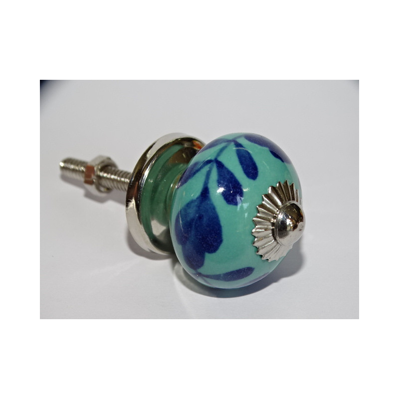 mini buttons in green ceramic and ultramarine foliage - silver
