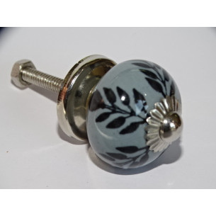 mini botones en cerámica gris y helecho negro - plata
