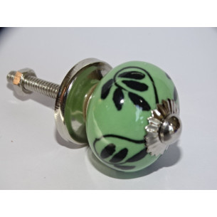 mini buttons in green ceramic and black flower - silver