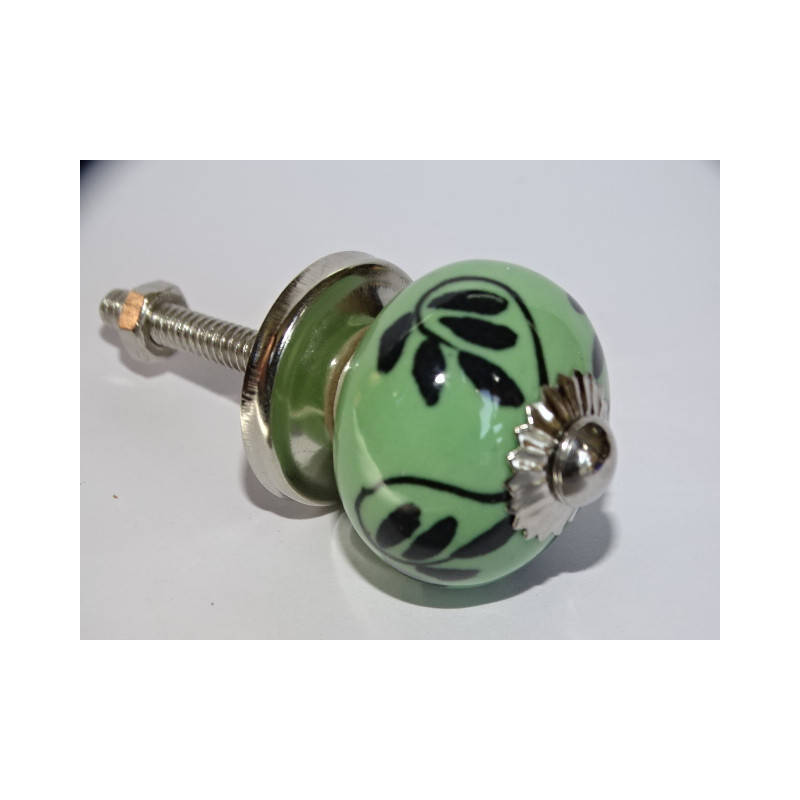 mini buttons in green ceramic and black flower - silver
