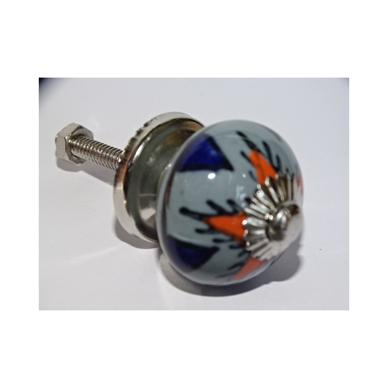 mini boutons en céramique gris et étoile orange - argenté