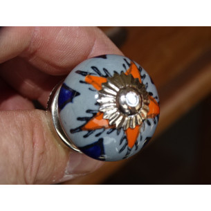 Mini graue Keramikknöpfe und oranger Stern - silber