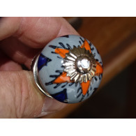 mini boutons en céramique gris et étoile orange - argenté
